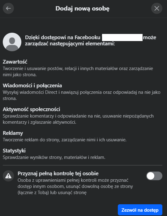 Jak dodać dostępy do fanpage na Facebooku 6