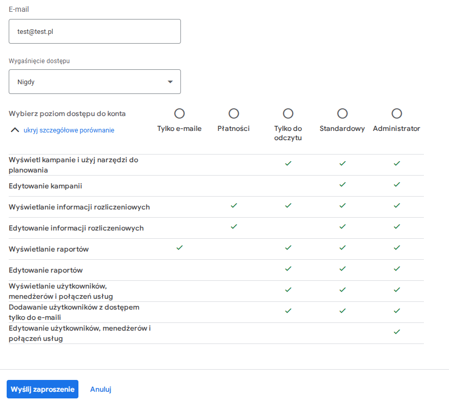 Jak nadać dostępy do konta reklamowego Google Ads 4